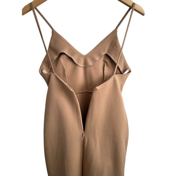 NEW Revolve About Us Camel Brown Asymmetrical Midi Bodycon Slit Dress Size XS - Picture 8 of 12